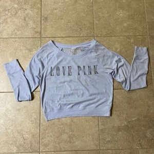 PINK Victoria’s Secret Baby Blue Lace Rhinestone Long Sleeve Top Tee